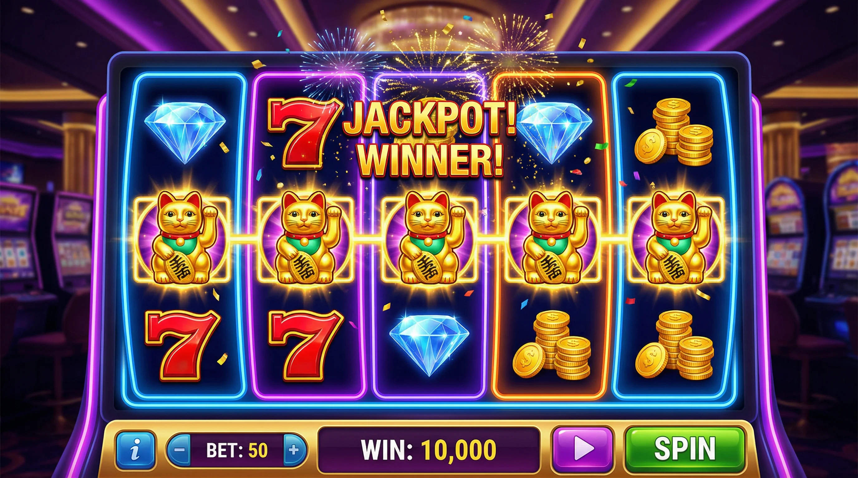 Tragamonedas con jackpot y gato dorado de la suerte